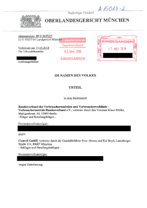 Comvel | Urteil des Oberlandesgerichts München vom 15.03.2018 | Az. 29 U 2137/17 – nicht rechtskräftig