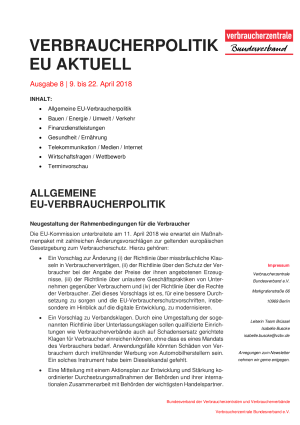 Newsletter Verbraucherpolitik EU aktuell 8/2018