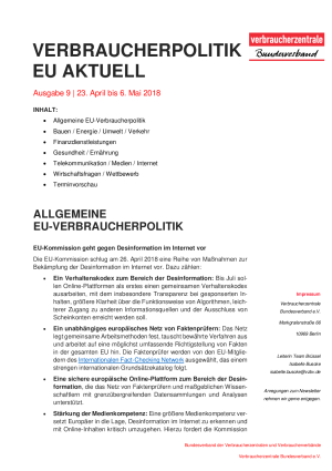 Newsletter Verbraucherpolitik EU aktuell 9/2018