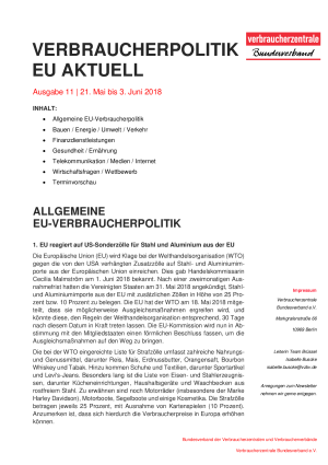Newsletter Verbraucherpolitik EU aktuell 11/2018