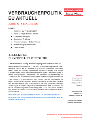 Newsletter Verbraucherpolitik EU aktuell 12/2018