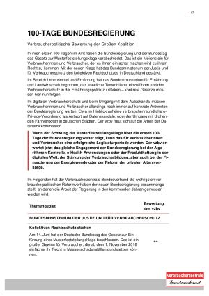 100 Tage Bundesregierung |  Verbraucherpolitische Bewertung der Großen Koalition zum 21. Juni 2018 | Juni 2018