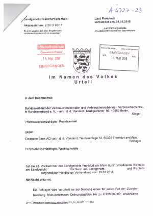 Deutsche Bank Basiskonto | Urteil des LG Frankfurt/Main | Az. 2-28 O 98/17 - nicht rechtskräftig