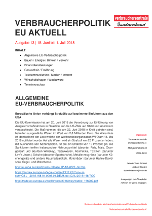 Newsletter Verbraucherpolitik EU aktuell 13/2018