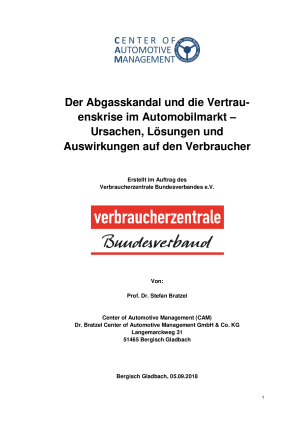 Der Abgasskandal und die Vertrauenskrise im Automobilmarkt, Gutachten
