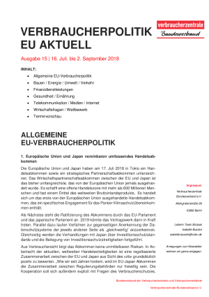 Newsletter Verbraucherpolitik EU aktuell 15/2018