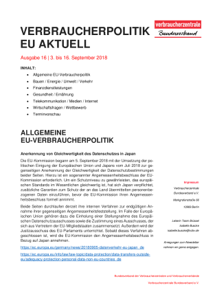 Newsletter Verbraucherpolitik EU aktuell 16/2018