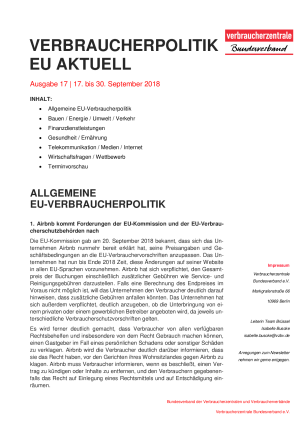 Newsletter Verbraucherpolitik EU aktuell 17/2018