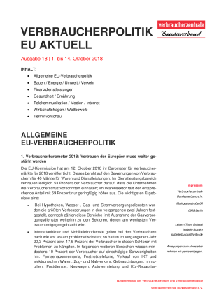 Newsletter Verbraucherpolitik EU aktuell 18/2018