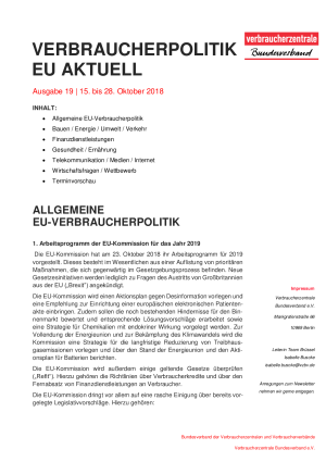 Newsletter Verbraucherpolitik EU aktuell 19/2018