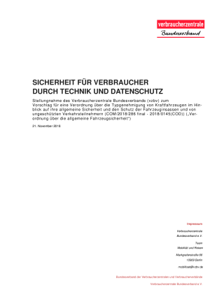 Sicherheit für Verbraucher durch Technik und Datenschutz | Stellungnahme des vzbv | November 2018