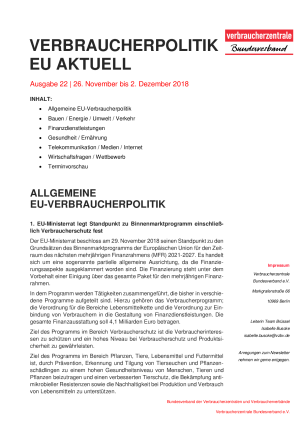 Newsletter Verbraucherpolitik EU aktuell 22/2018