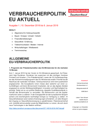 Newsletter Verbraucherpolitik EU aktuell 1/2019