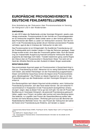 Europäische Provisionsverbote und deutsche Fehldarstellungen | Positionspapier des Verbraucherzentrale Bundesverbandes anhand der Provisionsverbote im Vereinigten Königreich und in den Niederlanden  | Januar 2019