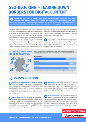 Geo-Blocking – Tearing down Borders for digital Content | Factsheet vzbv | July 2018