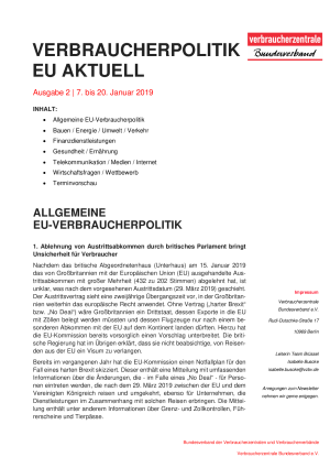 Newsletter Verbraucherpolitik EU aktuell 2/2019