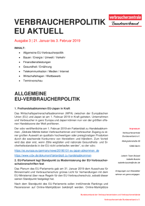Newsletter Verbraucherpolitik EU aktuell 3/2019
