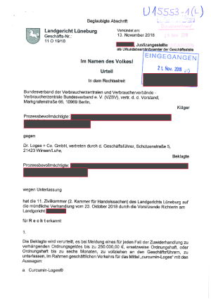 Urteil des Landgerichts Lüneburg vom 13.11.2018, Az. 11 O 19/18 