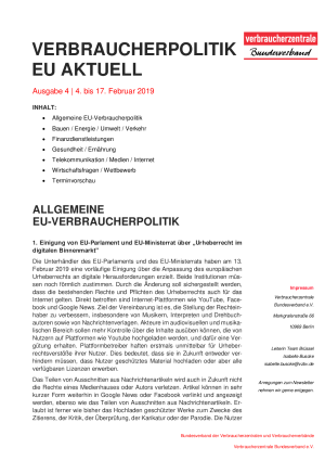 Newsletter Verbraucherpolitik EU aktuell 4/2019