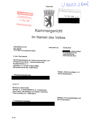 Urteil des Kammergerichts Berlin vom 9.05.2018, Az. 5 U 152/16