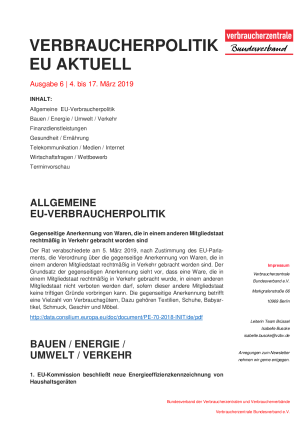 Newsletter Verbraucherpolitik EU aktuell 6/2019