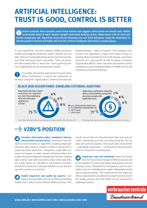 Artificial Intelligence: Trust is good, control is better | vzbv factsheet | December 2018