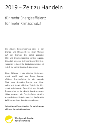 2019 – Zeit zu Handeln für mehr Energieeffizienz für mehr Klimaschutz | Appell des Bündnisses #effizienzwende