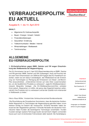Newsletter Verbraucherpolitik EU aktuell 8/2019