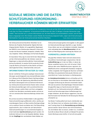 Soziale Medien und die Datenschutzgrund-Verordnung - Verbraucher können mehr erwarten | Faktenblatt des Marktwächters Digitale Welt | März 2019