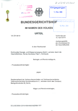 Urteil des Bundesgerichtshofs vom 10.04.2019, Az. VIII ZR 56/18