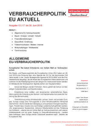 Newsletter Verbraucherpolitik EU aktuell 13/2019