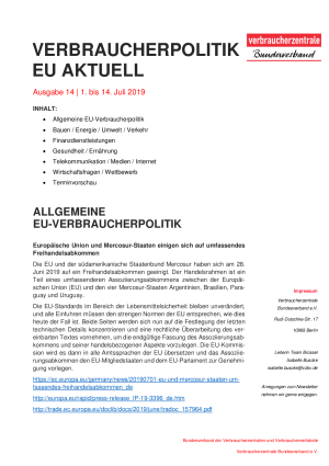 Newsletter Verbraucherpolitik EU aktuell 14/2019