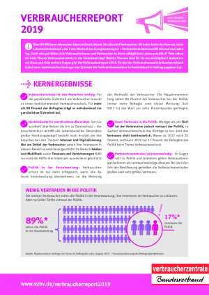 Kernergebnisse des Verbraucherreports 2019 | Zweiseiter | September 2019