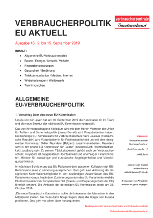 Newsletter Verbraucherpolitik EU aktuell 16/2019
