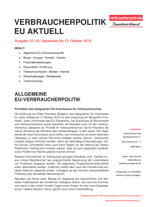 Newsletter Verbraucherpolitik EU aktuell 18/2019