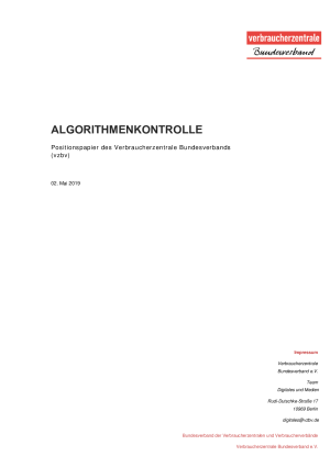 Algorithmenkontrolle | Positionspapier des vzbv | 02. Mai 2019