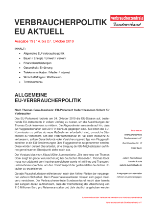 Newsletter Verbraucherpolitik EU aktuell 19/2019