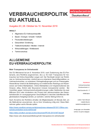 Newsletter Verbraucherpolitik EU aktuell 20/2019