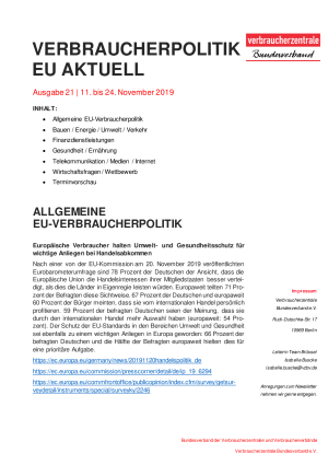 Newsletter Verbraucherpolitik EU aktuell 21/2019