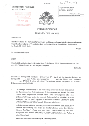 Urteil des LG Hamburg vom 7.11.2019, Az. 327 O 234/19, nicht rechtskräftig