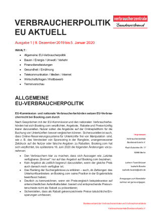 Newsletter Verbraucherpolitik EU aktuell 01/2020