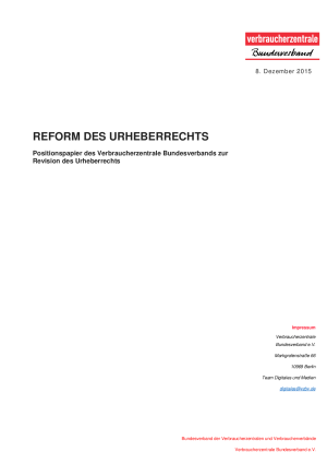 Positionspapier des vzbv zur Reform des Urheberrechts