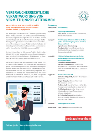 Programm I Veranstaltung "Verbraucherrechtliche Verantwortung von Vermittlungsplattformen" I Februar 2020