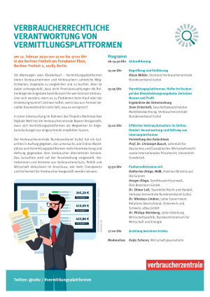 Programm I Veranstaltung "Verbraucherrechtliche Verantwortung von Vermittlungsplattformen" I Februar 2020