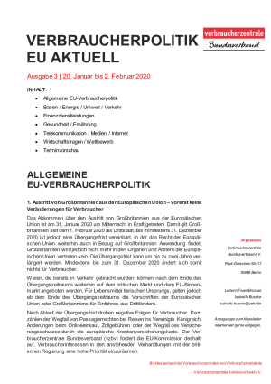 Newsletter Verbraucherpolitik EU aktuell 03/2020