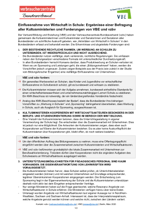 Einflussnahme von Wirtschaft in Schule | Kurzfassung der Ergebnisse | März 2020