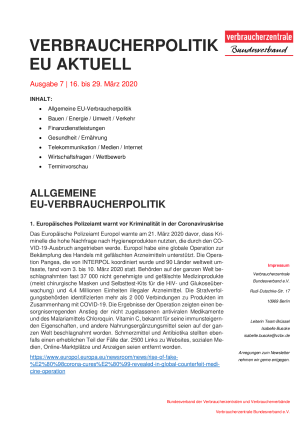 Newsletter Verbraucherpolitik EU aktuell 07/2020