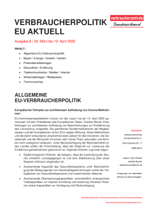 Newsletter Verbraucherpolitik EU aktuell 08/2020