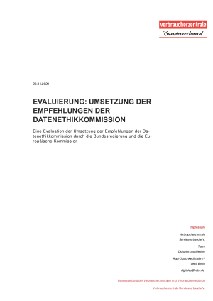 Umsetzung der Empfehlungen der Datenethikkommission | Evaluierung des vzbv | 29. April 2020