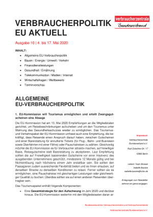 Newsletter Verbraucherpolitik EU aktuell 10/2020
